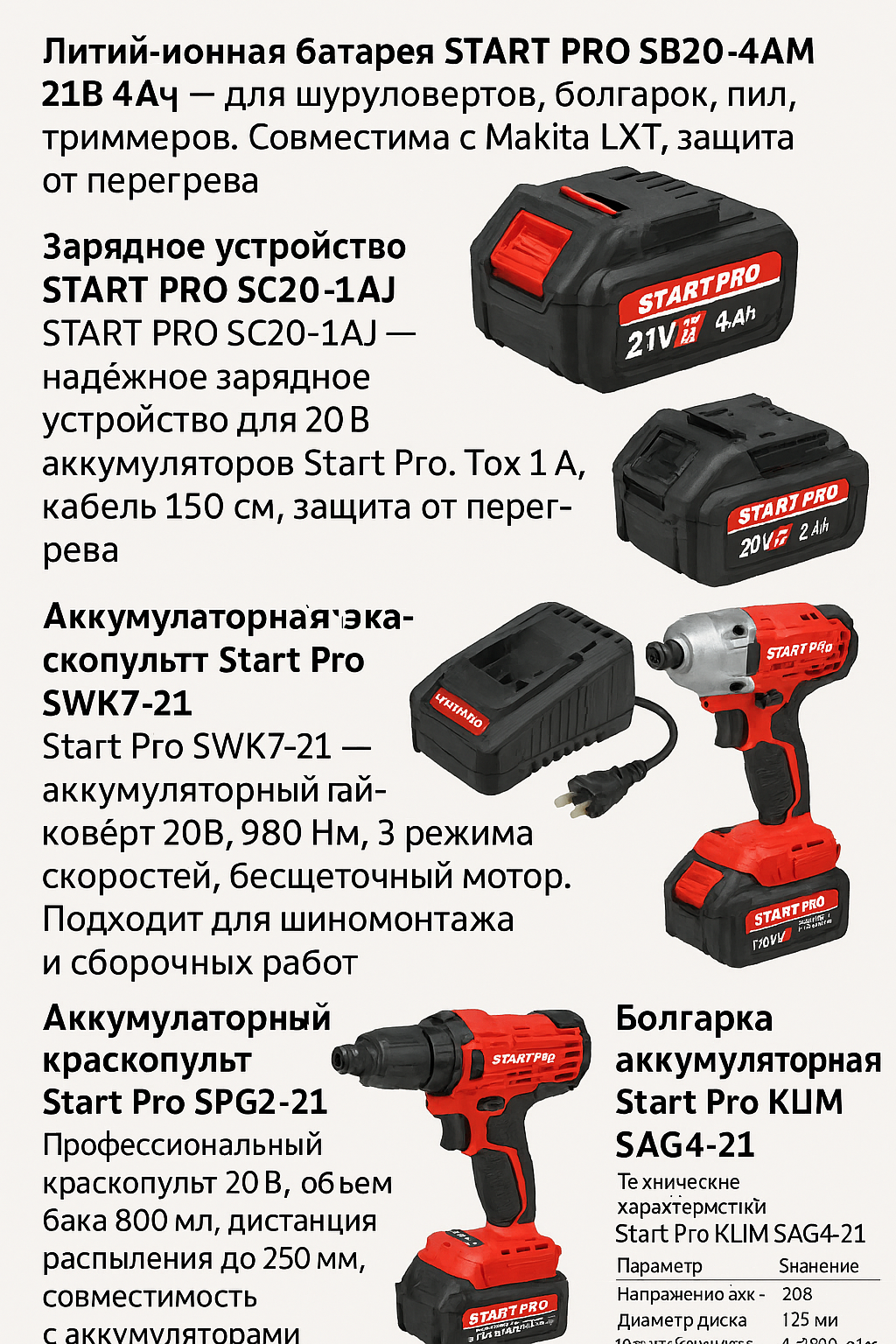 Инструменты и аккумуляторы START PRO